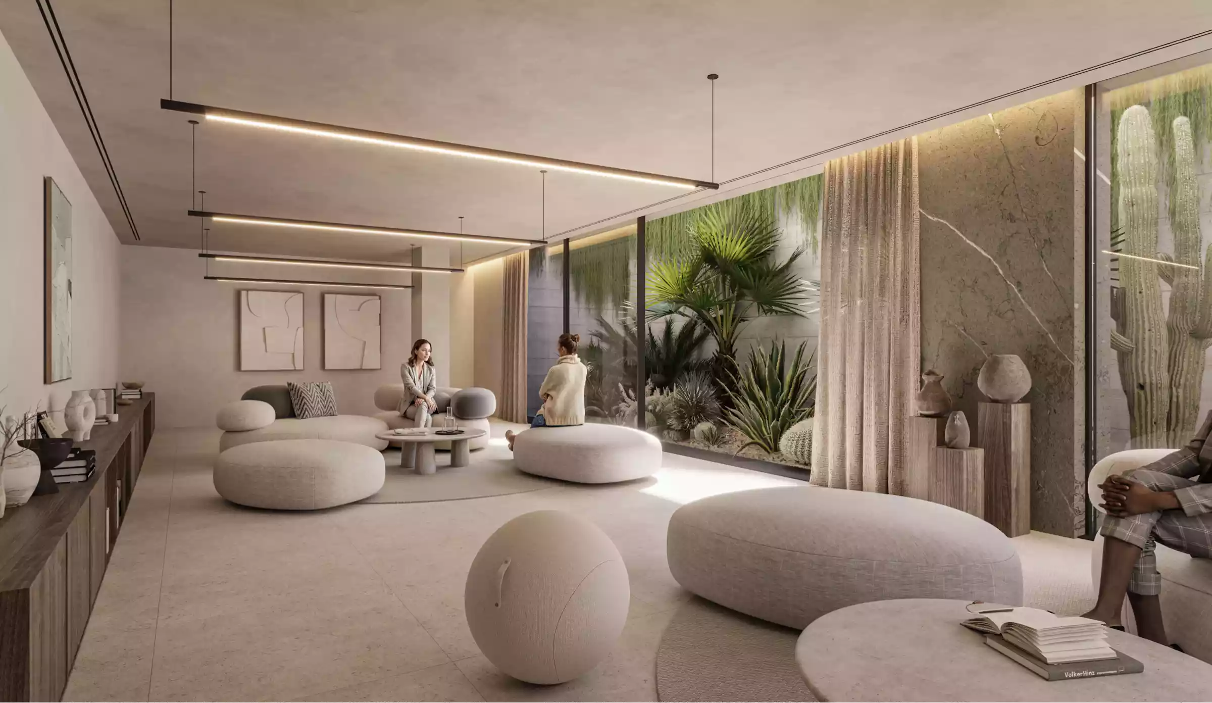 Interior lounge at Naghoi with natural light and minimalist design, created for calm conversation and recovery.